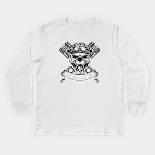 Dog Skull Biker Piston Motorcycle Kids Long Sleeve T-Shirt